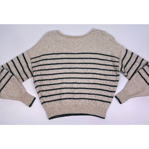 Madewell Merino Wool Oatmeal & Dark Green Striped V Neck Sweater Women’s Small - Picture 8 of 12